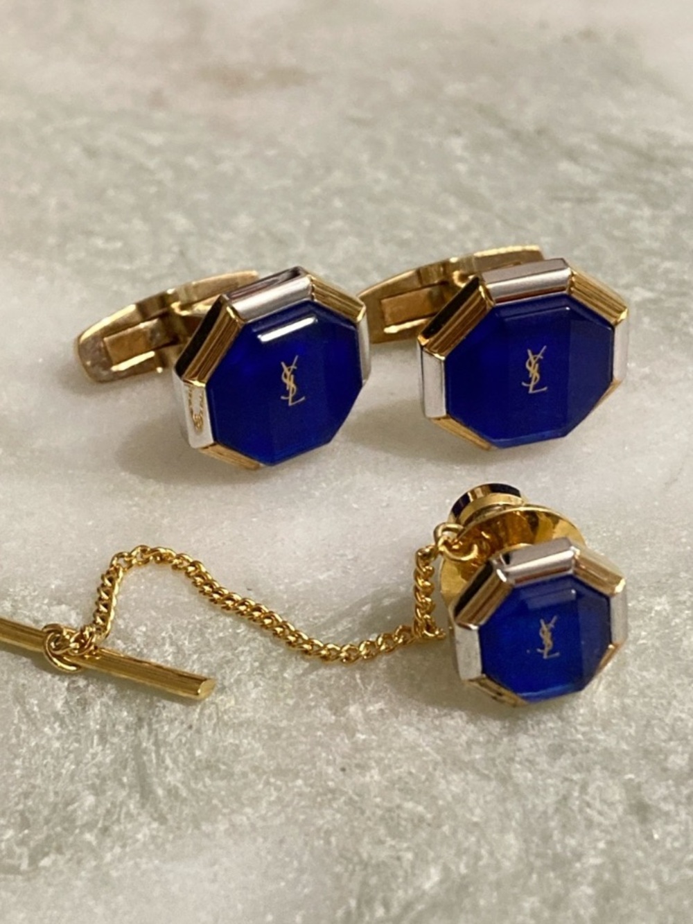 YSL Vintage Cuff Links & Tie Tack Set